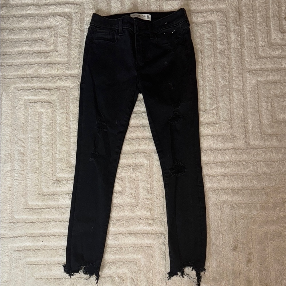 Abercrombie & Fitch Black Skinny Jeans with Raw Hem